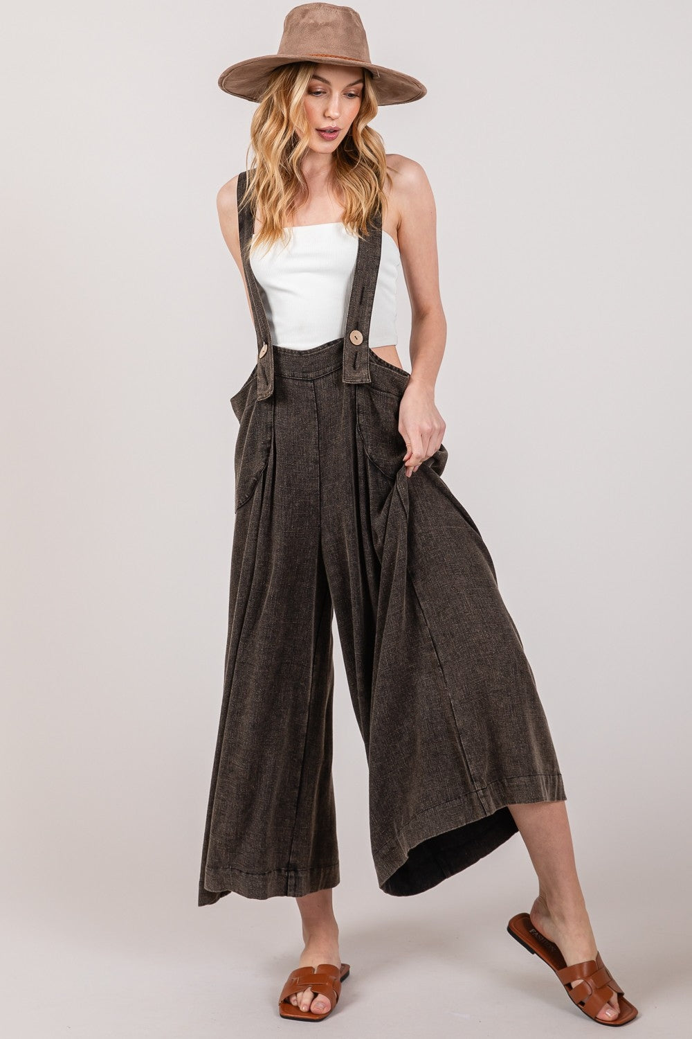 SAGE + FIG Full Size Wide Strap Wide Leg Overalls Black bottoms overalls SAGE+FIG Overalls